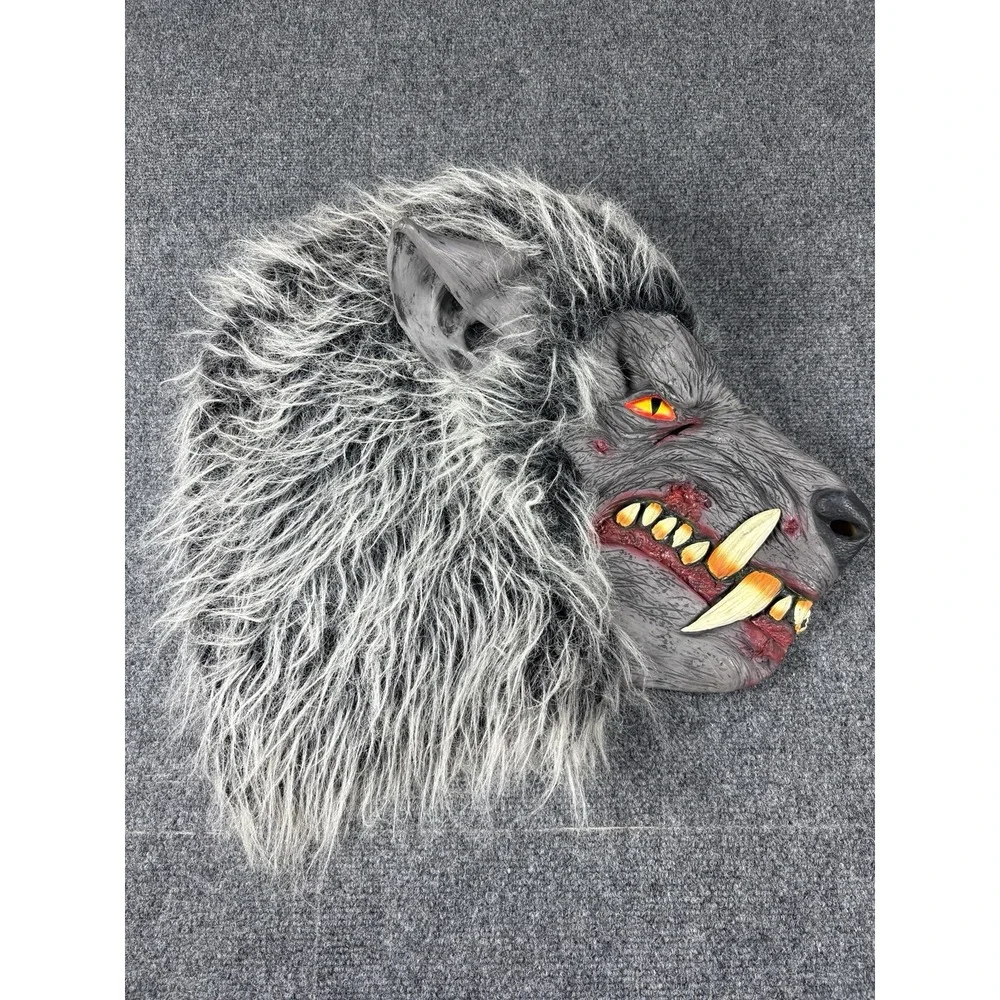 Werewolf Costume Mask‎ Adult Size Gray Fur Latex Wolfman Halloween Full Face